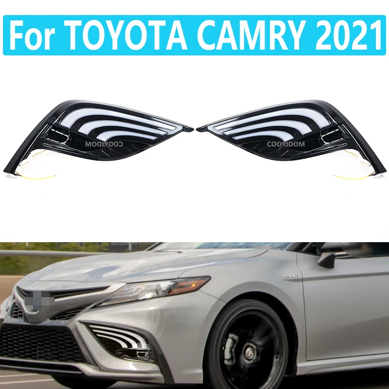 For Toyota CAMRY 2021 1 Pair Dynamic LED DRL Headlight  Front Bumper Driving Fog Lamp LED Fog Lights Cover Grill Bezel