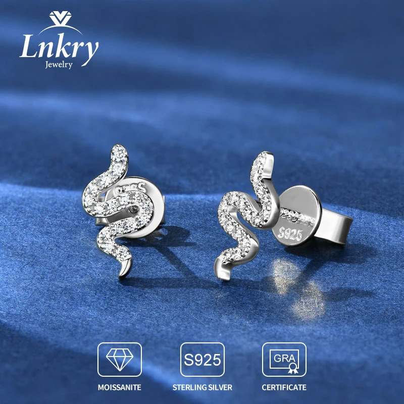 

Lnkry 925 Sterling Silver Snake Shape Stud Earring Certified GRA Moissanite Earring For Women Europe and America Party Jewelry