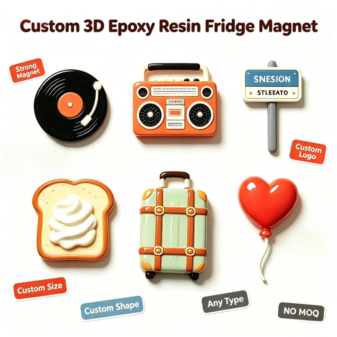 Custom Resin Epoxy Fridge Magnet 3D Stereo Magnetic Sticker Customized Logo Shape Epoxy Plastic Magnetic Refrigerator Decoration