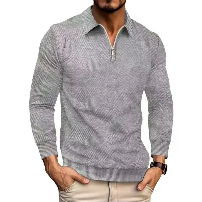 

2025ins Men's pullover shirt Jacquard texture Long sleeved polo 1/4 zipper top Casual and relaxed Hot sale Plus-size men's wear