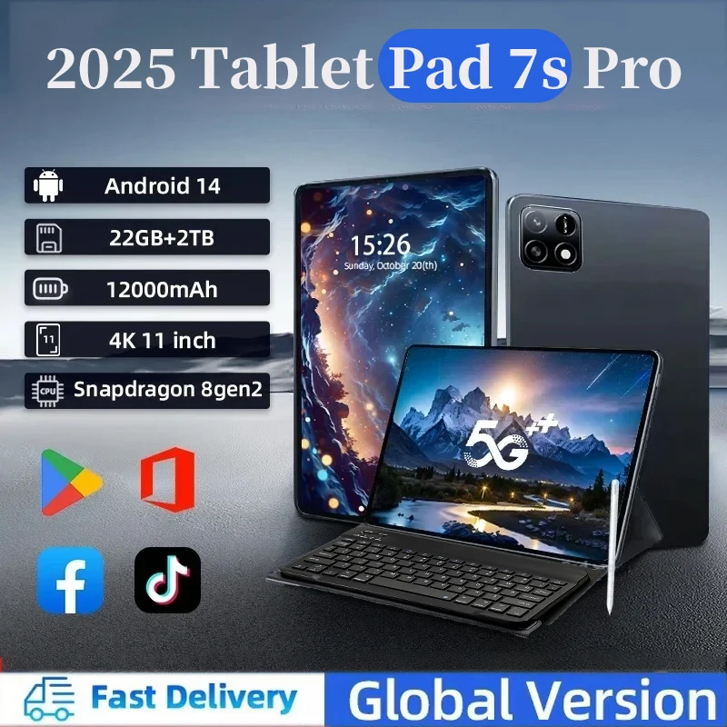 

Tablet PC Pad 7S Pro New Original Global Edition Snapdragon 8gen2 Android 14 HD 4K 16GB + 2TB 5G Tablet with Dual SIM WIFI Tab