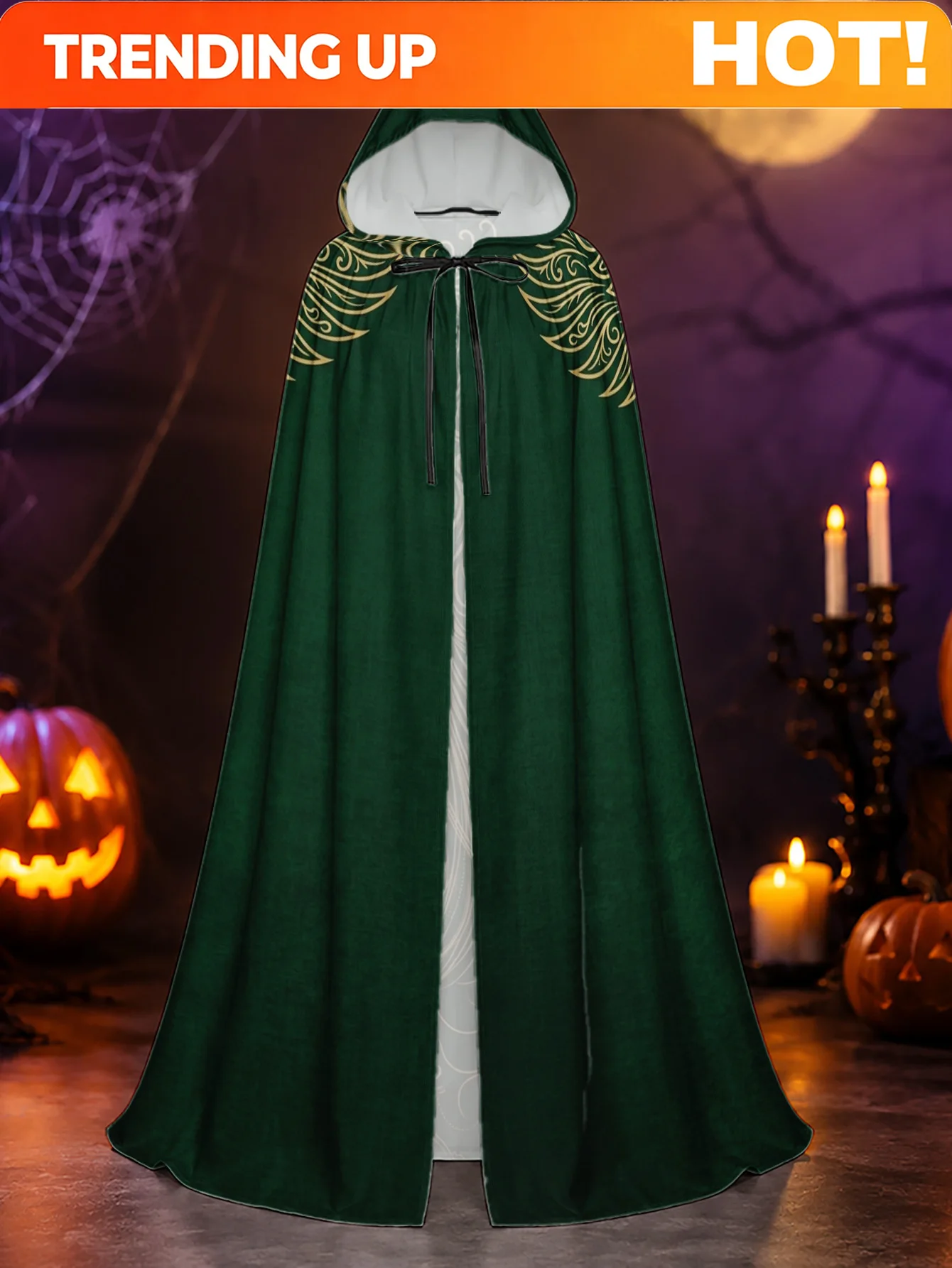 Customization 1pc, Unisex Hooded Cloak With Golden Phoenix Flourish Design, Adult Polyester Robe For Halloween Roleplay