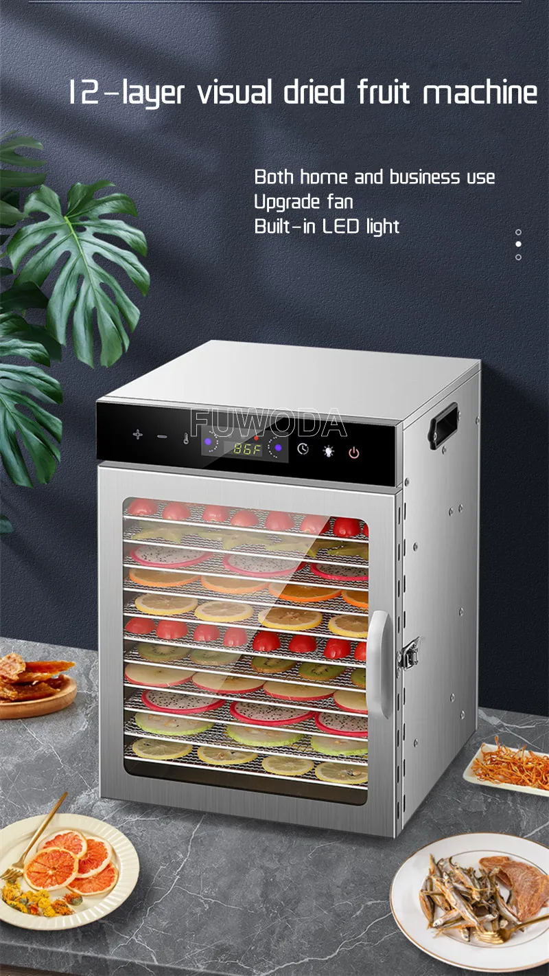 1000W 12-layers Food Dehydrator Commercial Home Dual-use Food Dryer Stainless Steel Fruit Vegetable Dryer/Drying Machine