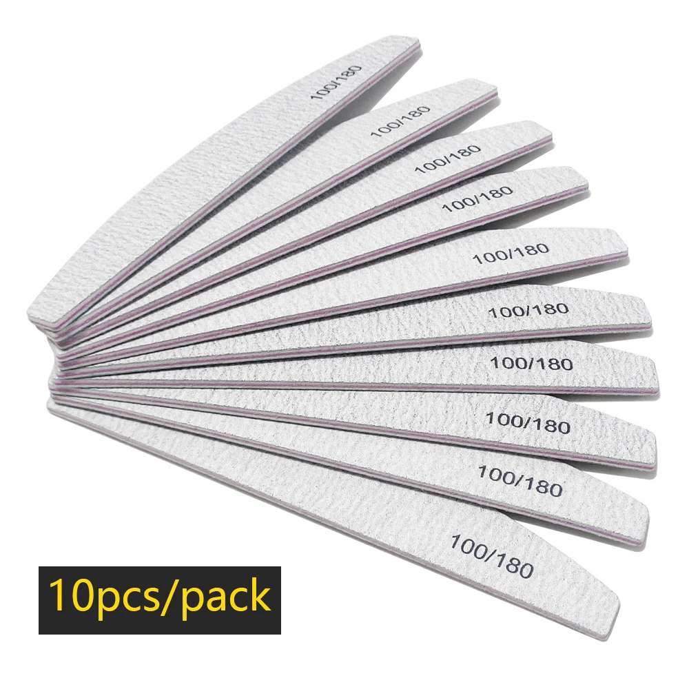 Nagelfeile Puffer 100/180 Körnung Halbmond Nagelfeilen Doppelseitiges Schleifpapier Nagelschleifen Schleifen Gel Nagellack Maniküre Werkzeug
