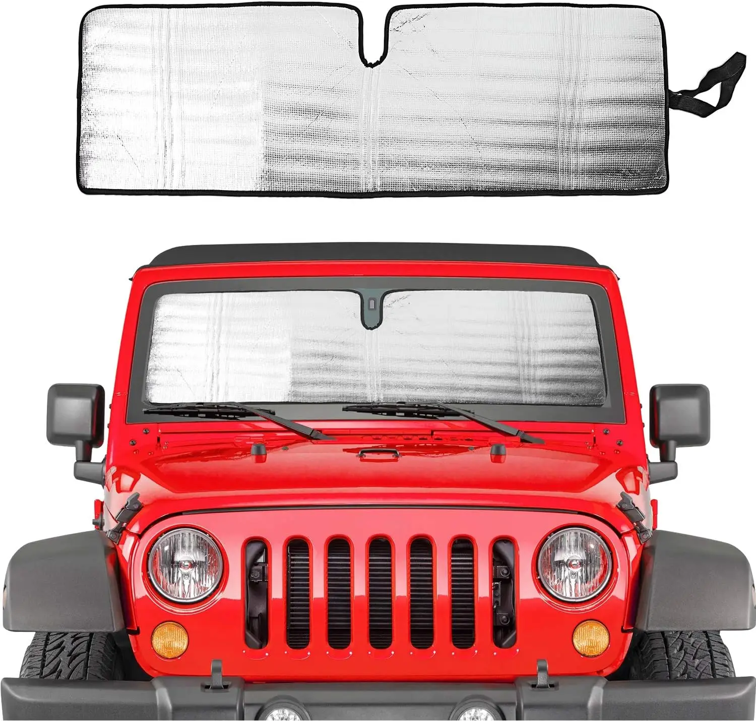

Jeep Wrangler TJ JK JKU Windshield Sun Shade with UV Block and Heat Reduction, Silver
