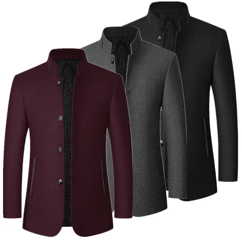 

Autumn/Winter Men's Solid-Colour Wool-BlendJacket European Sizing FashionableStand Collar Non-IronTrendyBusiness-CasualOuterwear