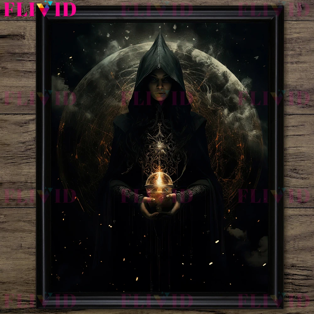 Mysterious Witch Priest Vintage Wall Art Canvas Painting Abstract Witchcraft And Black Magic Art Poster And Print Home Decor