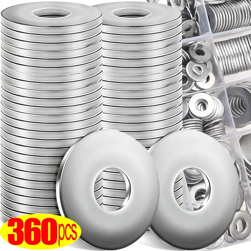 180/360pcs Stainless Steel Sealing Gaskets Washers M2 M2.5 M3 M4 M5 M6 M8 M10 Flat Washers Rings Metal Gaskets Assortment Kits