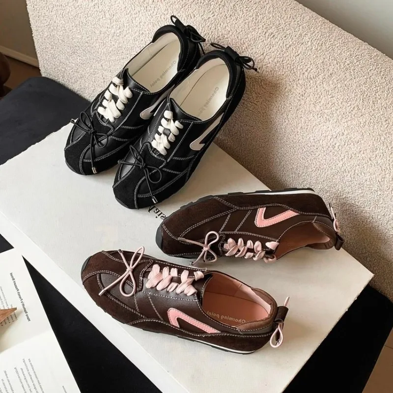 

2025 Retro Style Fashion Round Toe Shoes Women's High Quality Sneakers All-match Inside Heightener Single Shoes Женская Обувь