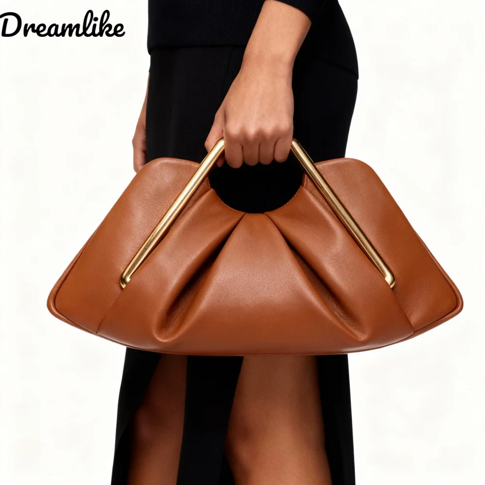 

﻿ Luxury Soft Cloud Shape Bag Fashionable Leather Retro Handbags Crossbody Bag Designer Clutch Clip Bag Female Clutch Bag