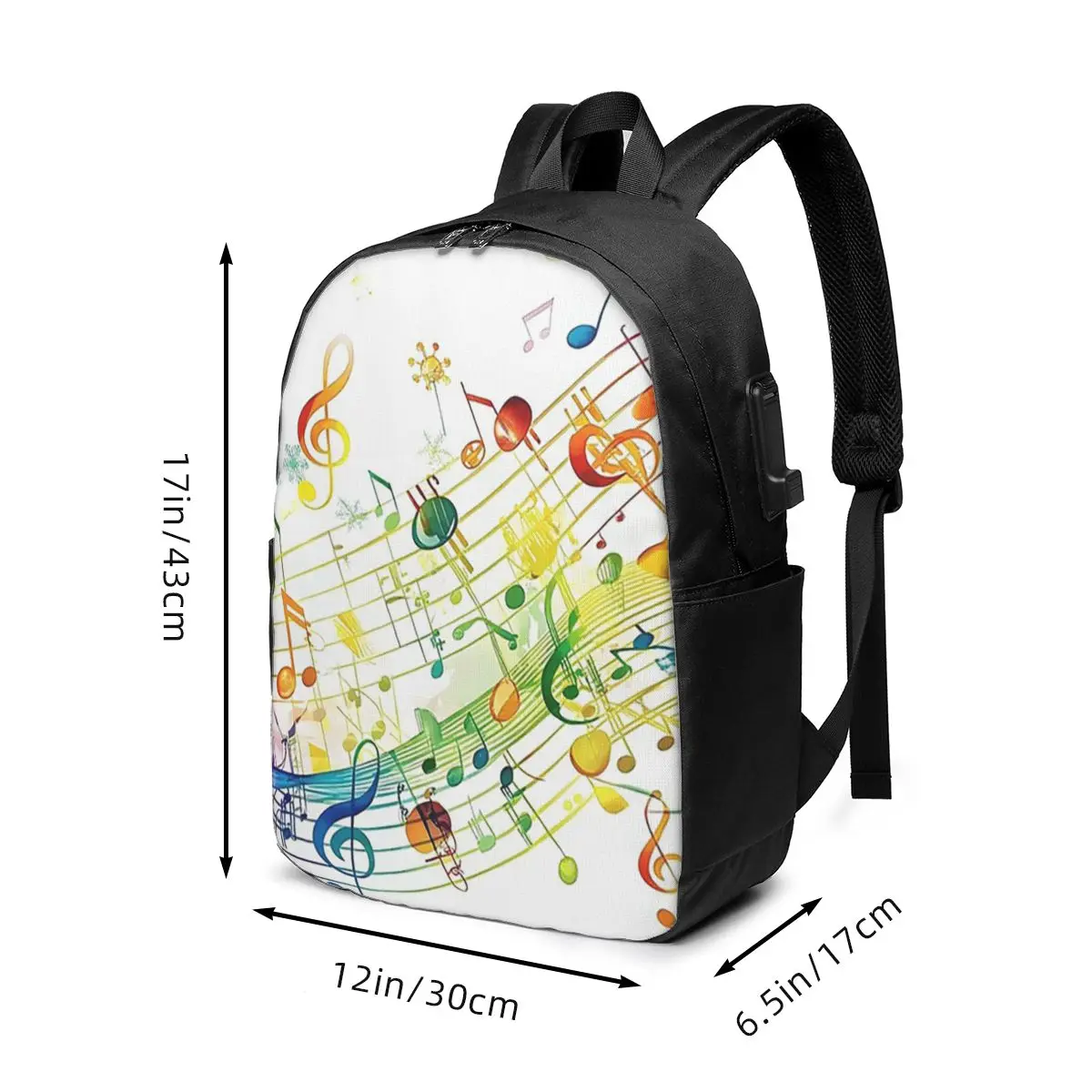 Abstract Piano Keys With Musical Notes Backpack Travel Notebook Bag Computer College Student School Bag Laptop Shoulder Bags view 6