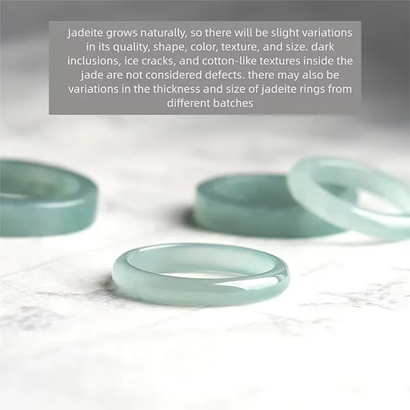Natural Type A Jadeite Light Blue Water Ring Minimalist Plain Band Couple Rings Round/Square Options Unisex - view 2