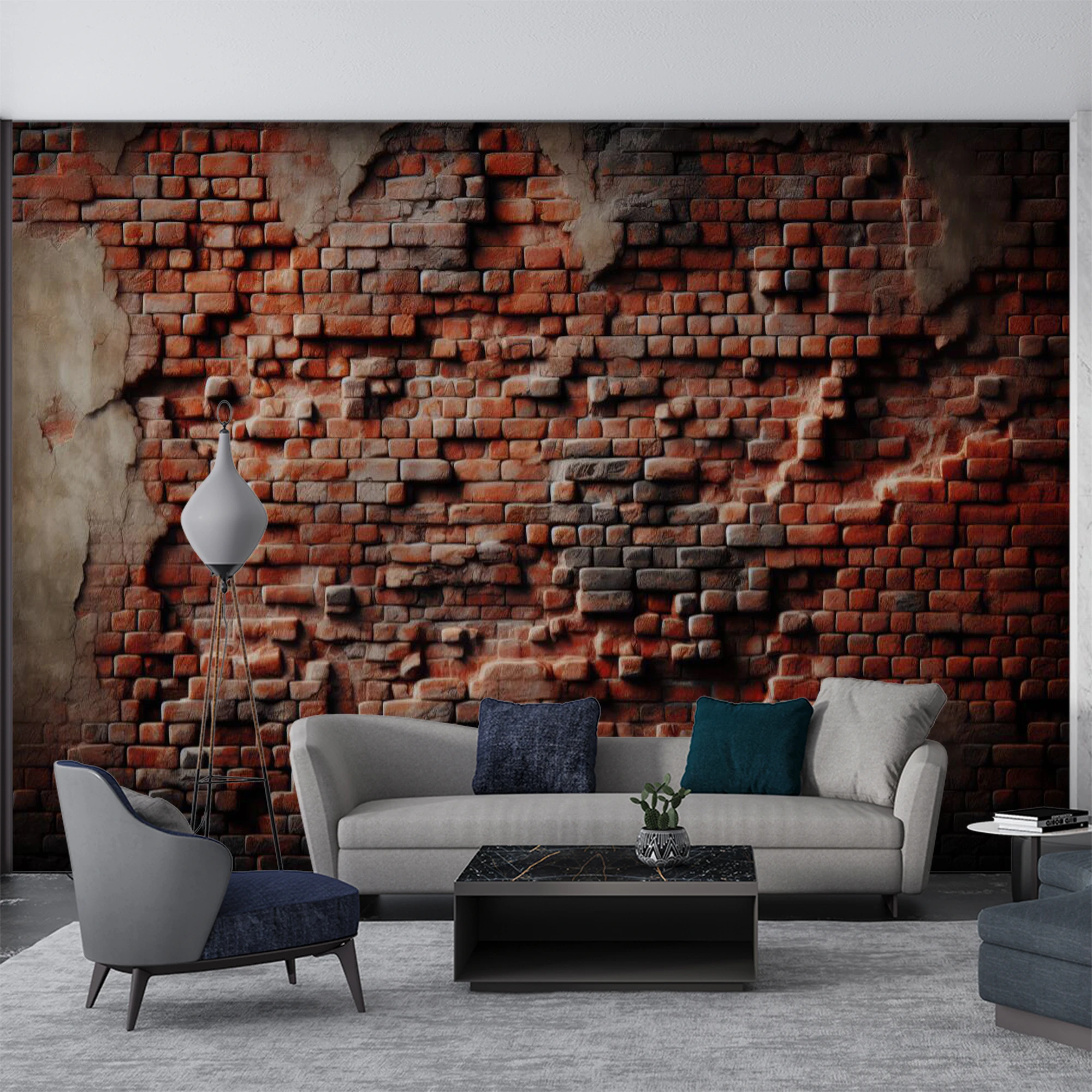 Custom Mural Wallpaper Vintage Broken Red Brick Wall Mural, Retro Exposed Brick Wallpaper for Living Room Bar Decor