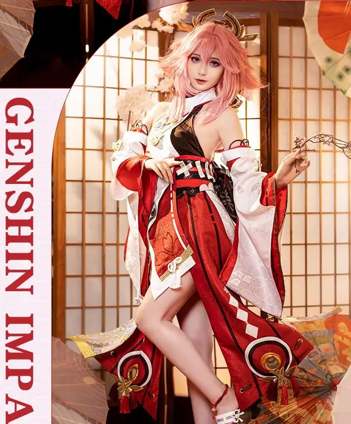 Genshin Impact Yae Miko Game Suit Elegant Kimono Uniform Cosplay Costume Halloween Party Role Play Outfit For Women