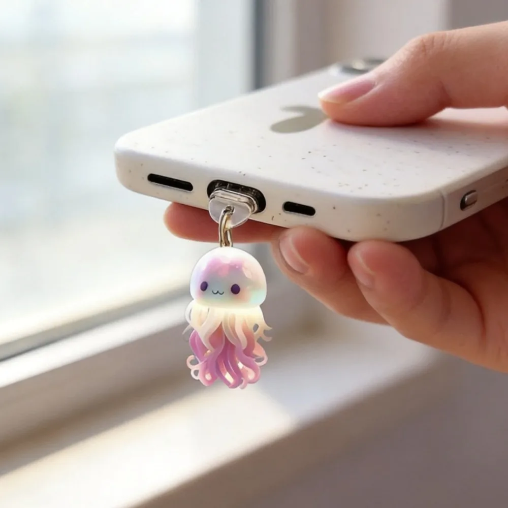 

1pc Cute 2D Jellyfish Phone Dust Plug Pendant Dustproof Type C Charging Port Plug Charm Girl's Gift Keychain