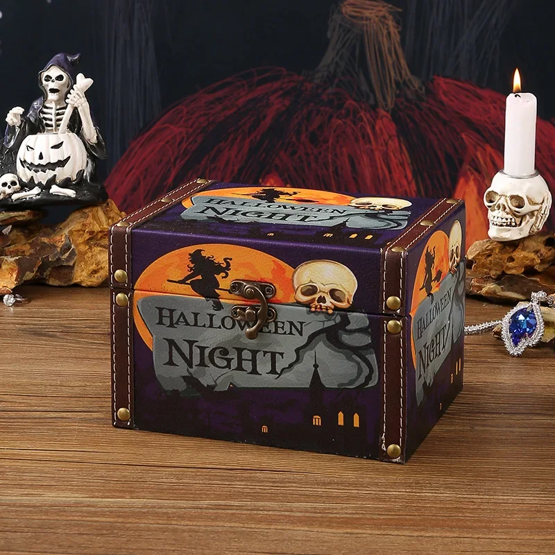 Halloween Series Wooden Storage Box, Candy Gift Packaging Box, Holiday, horror, Home, Atmosphere Decoration