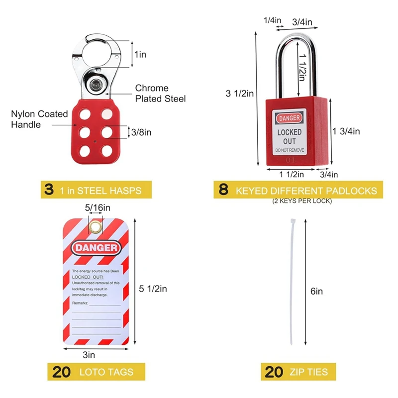 XTECH Lockout Tagout Station With 8 Safety Padlocks 3 Hasps And 20 Lockout Tags, Lock Out Tag Out Board With Loto Devices