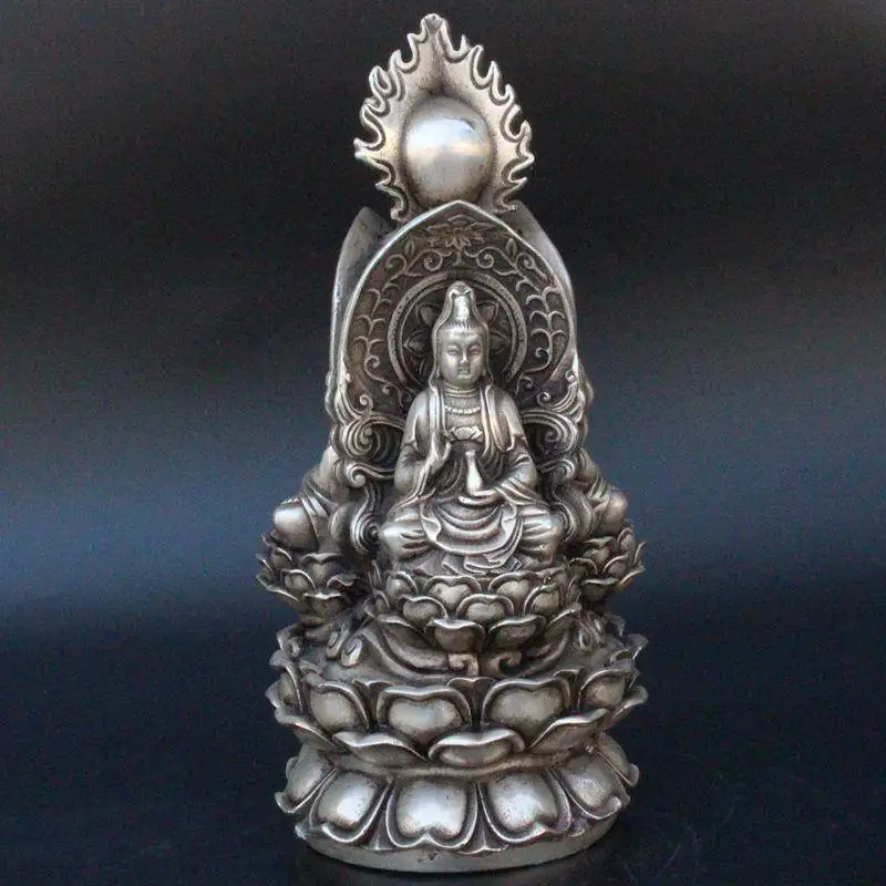 Old Chinese Tibet Silver Handmade Three-Faced Buddha Statue