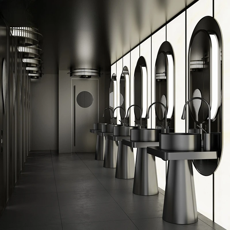 Black Stainless Steel Column Countertop Washbasin Floor-to-ceiling Bar Bathroom