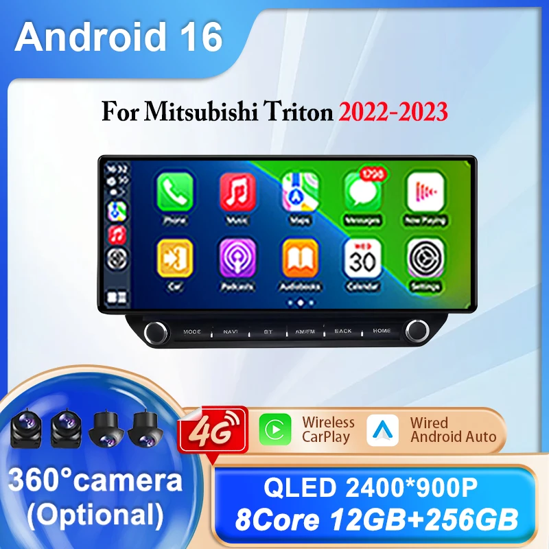 Car Radio Android 16 12.3 inch GPS Navigation Carplay Video For Mitsubishi Triton 2022-2023 Bluetooth DSP Split screen WIFI 4G