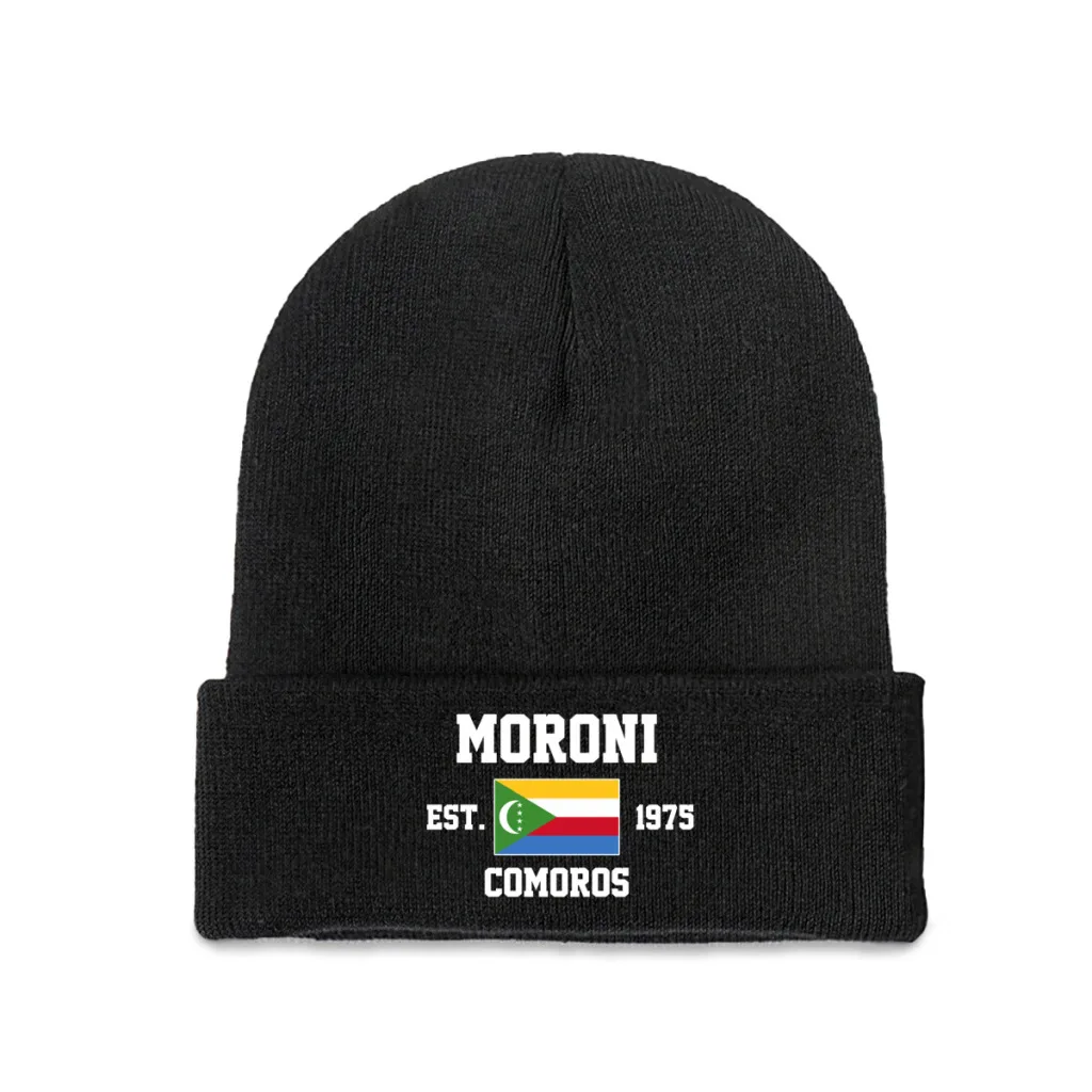 Comoros EST.1975 Moroni Capital Men Women Unisex Knitted Hat Winter Autumn Print Beanie Cap Warm Bonnet