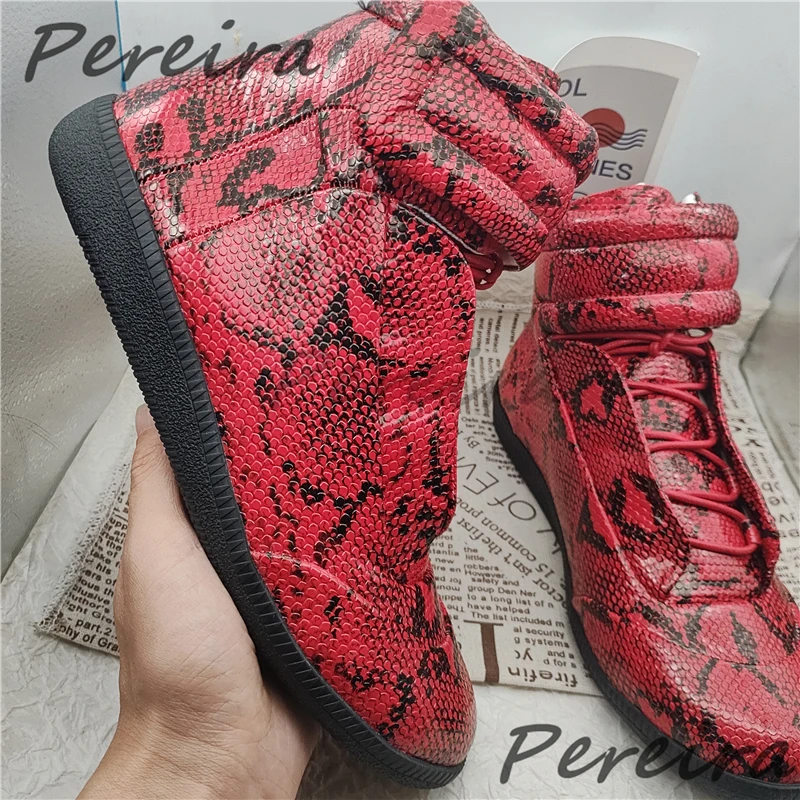 Mixed Colors Suede High Top Shoes Men's Snake Patterned Genuine Leather Short Boots Trendy Outdoor Comfortable Sports Shoes - view 5