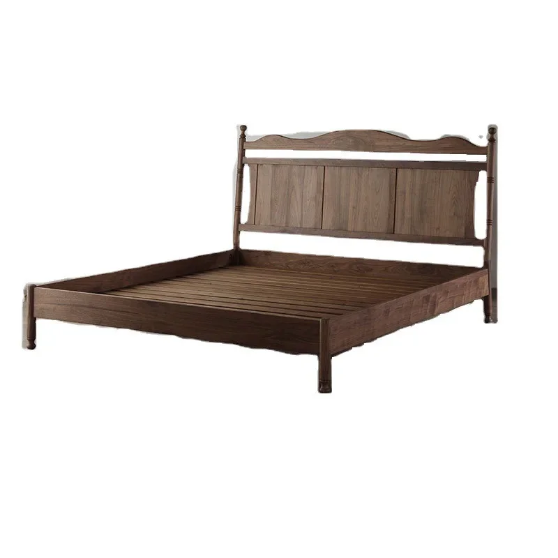 Nordic black walnut 1.8 meters wedding bed American retro Roman column master bedroom log solid wood double bed