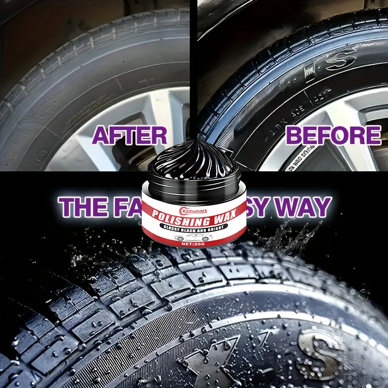 Black tire wax polisher with applicator sponge, suitable for rubber and plastic repair, long-lasting shine, suitable for stripes