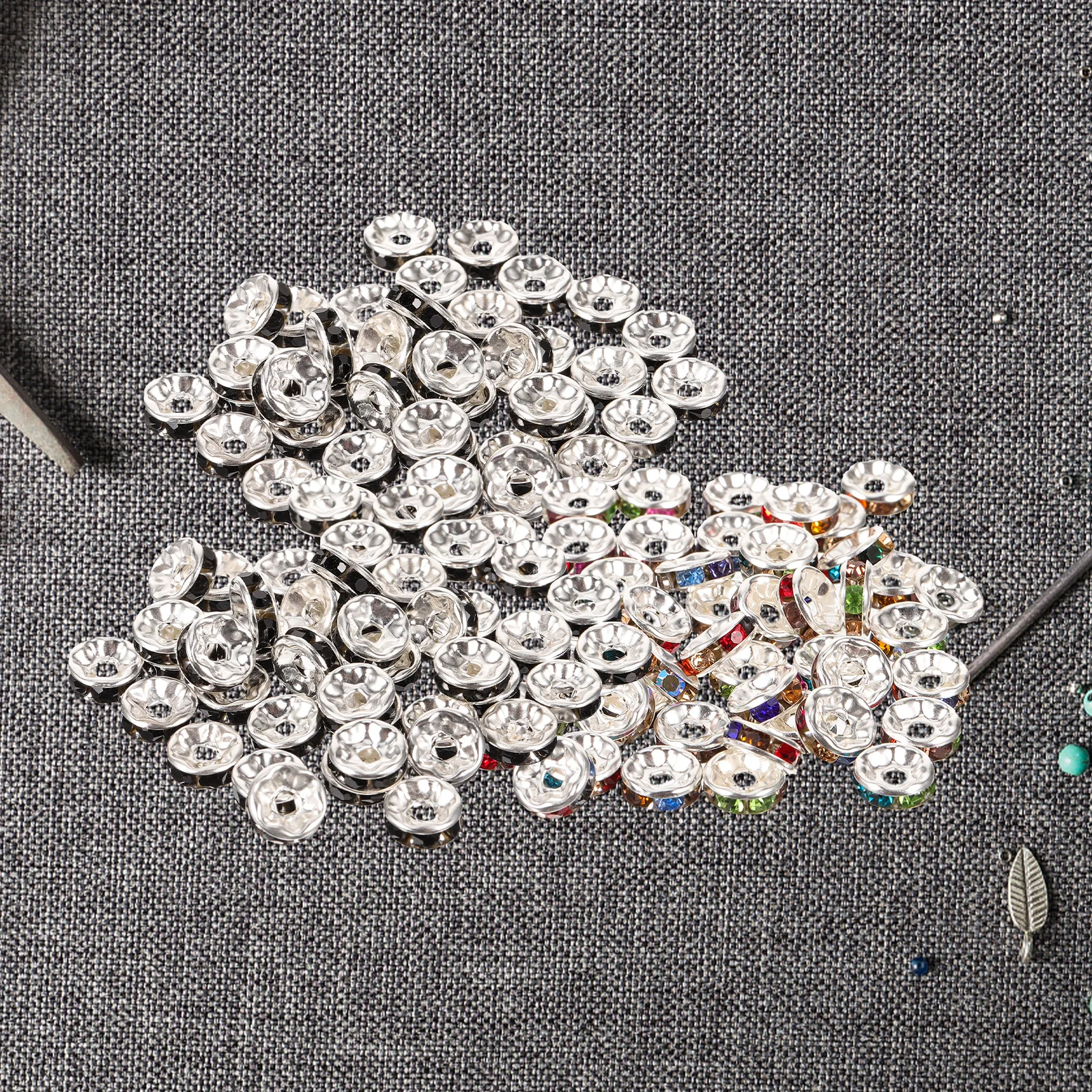 

180 Pcs Rhinestone Spacer Beads Wheel Shaped Jump Rings Necklace Jewelry Making Craft Supplies Mixed Color Bracelet Pendant