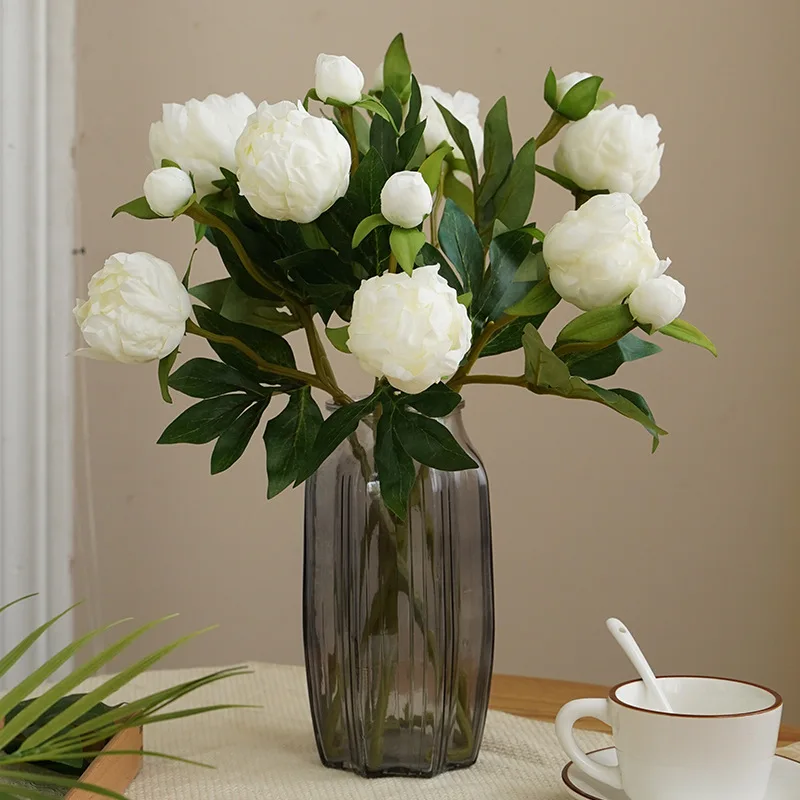 10 Stück/Set Künstliche Zweikopf-Pfingstrosen, Kunstblumen, Hochzeitsstrauß, Seidenblume, Heimdekoration, Blumenarrangement, Künstliche Pfingstrose – Detail 3