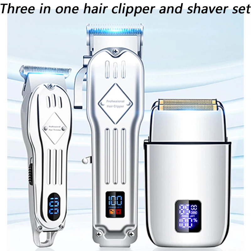 Professional Men's Electric Hair Clipper USB Rechargeable Carved Shaver Hair Trimmers LED Display Cordless Metal Hair Trimmers