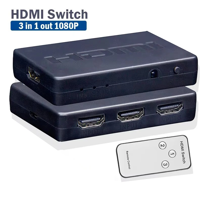 1080P HDMI-Compatible Switch 3 input 1 output with Remote Control 3 Port HDMI Video Switcher 3x1 Hub Adapte for HDTV PC Monitor