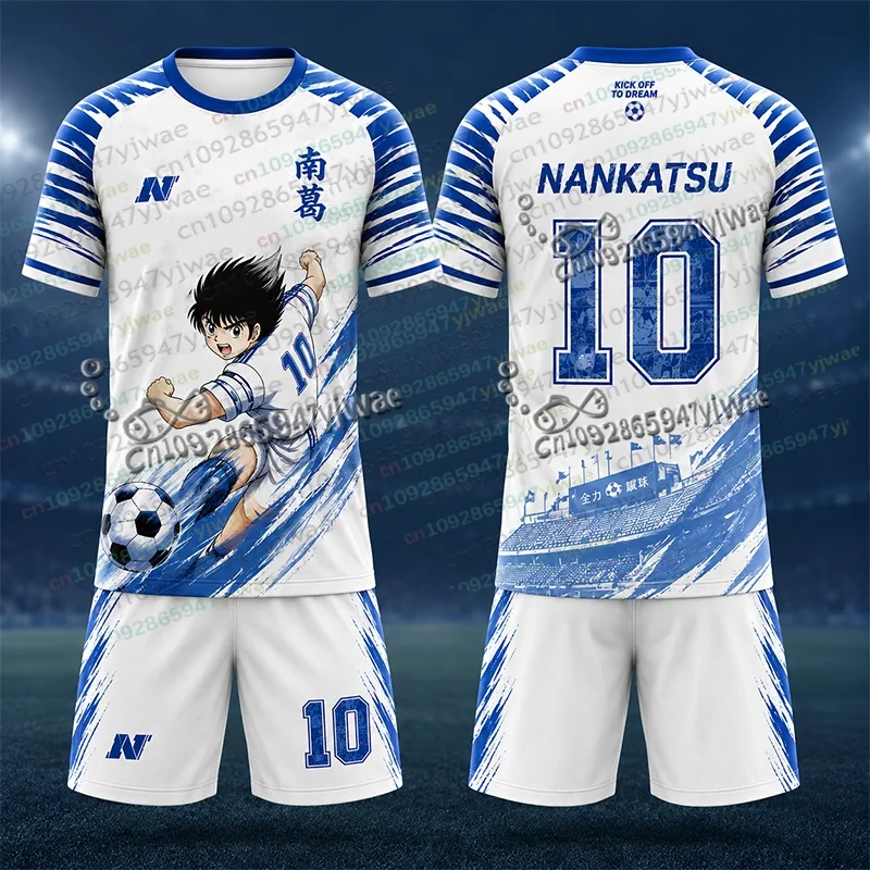 Anime Captain Tsubasa 10 Nankatsu Football T Shorts Set Breathable Quickdry Sportwear Adult/Kid Tshirt Set 2 Piece Set Tracksuit