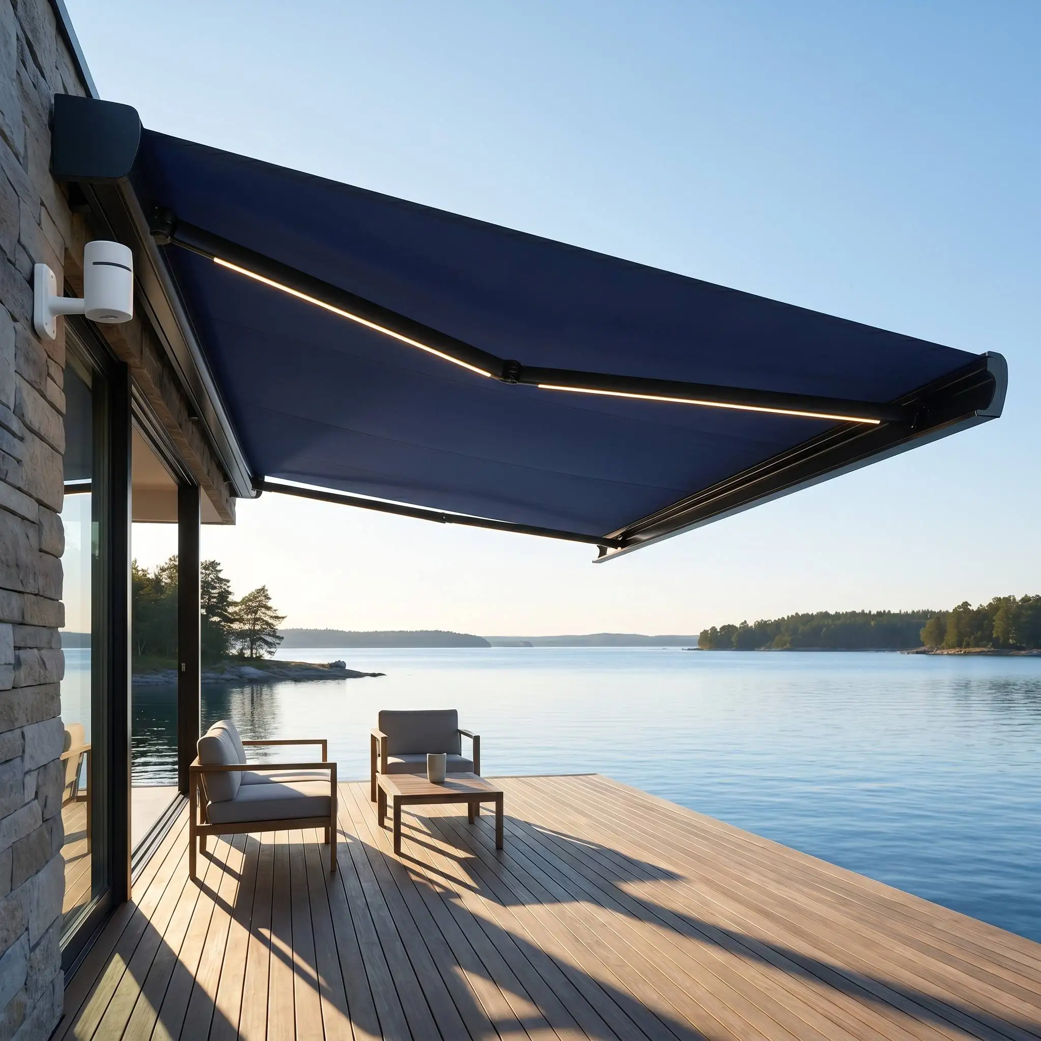 Install Against The Wall Outdoor Sunshade Leisure Fishing Sun Protection Canopy with LED Lights All Weather High Quality Awning