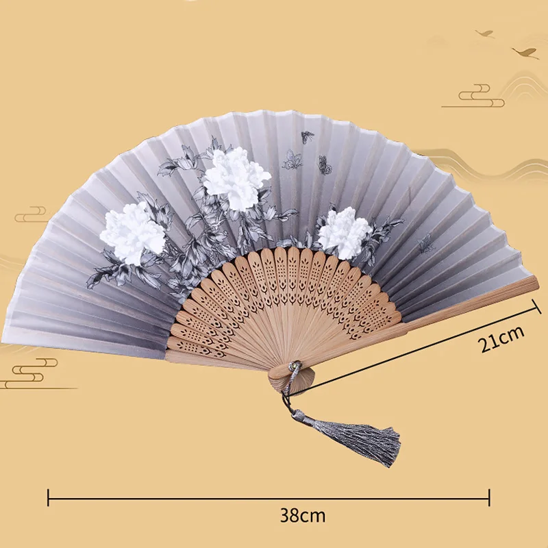 Vintage Folding Fan Chinese Style Hand Fans Wedding Party Dance Performance Tassel Folding Fan Photo Props Home Decorations