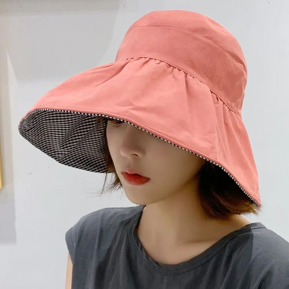 Foldable Sunscreen Hat New Double Sided Cotton Sun Hat Big Brim UV Protection Empty Top Cap