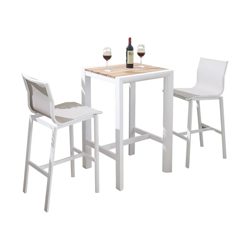 

Outdoor table and chair combination Modern courtyard Balcony Living room Teak aluminum rod table and three-piece set