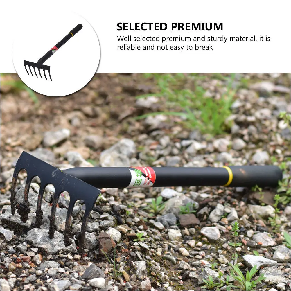 1Pcs Garden Rake Manganese Steel Strong Six Teeth Cultivation Tool Soil Tilling Weeding Hand Tool Comfortable Non Slip Handle