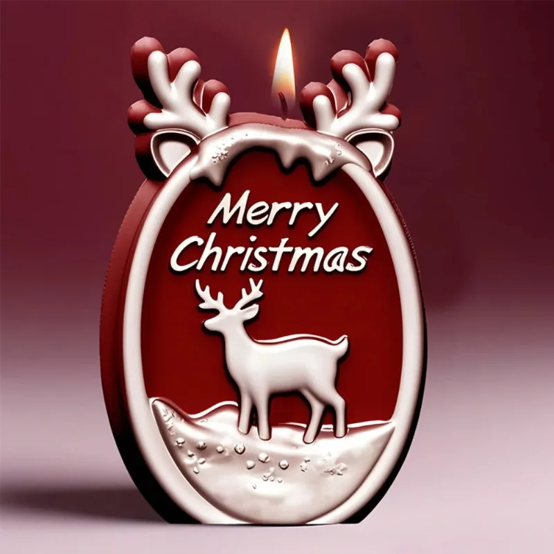 الأيائل شمعة معطرة قالب من السيليكون الإغاثة عيد ميلاد سعيد قرن الوعل تصميم DIY بها بنفسك اليدوية وسام مستديرة الجص الراتنج الشتاء ديكور الحفلات