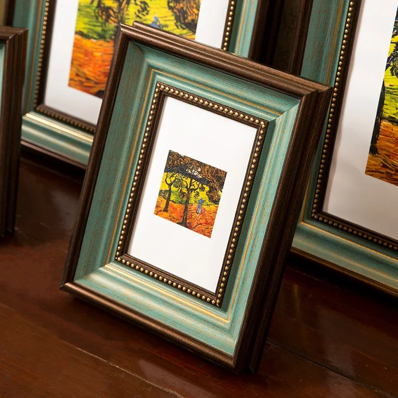 Vintage 6/7/10 Inch Antique Picture Frames Imitation Wood Photo Frame Nightstand Desk Decoration