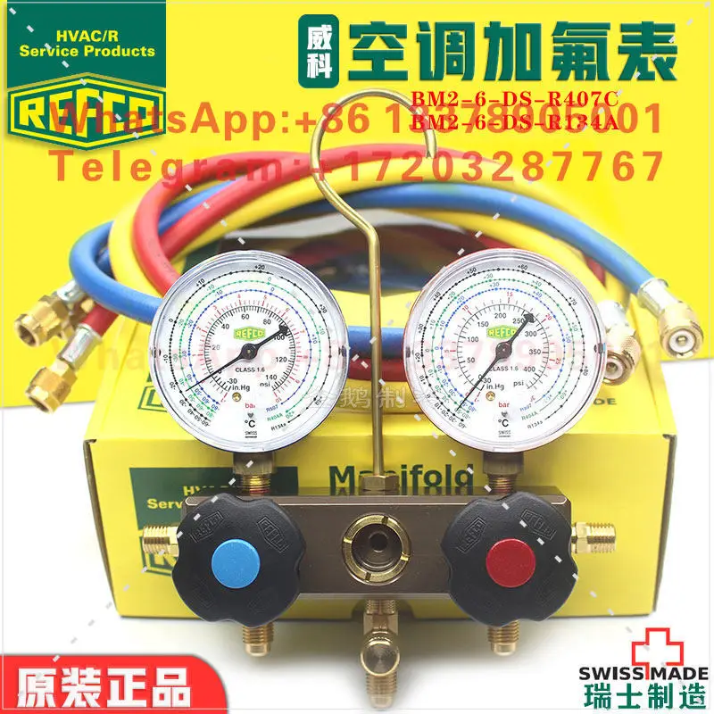 REFCO Double Head Composite Pressure Gauge Air Conditioner Fluorine Dosing Meter BM2-6-DS-R407C/R134A
