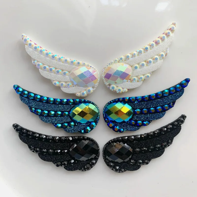 6 ชิ้น (เป็นคู่) คริสตัล AB แบบ 2 รู ขนาด 20*54 มม. คริสตัลเรซิ่นรูปปีกนางฟ้าแบบหลังแบน สำหรับตกแต่งชุดแต่งงาน DIY -HE85