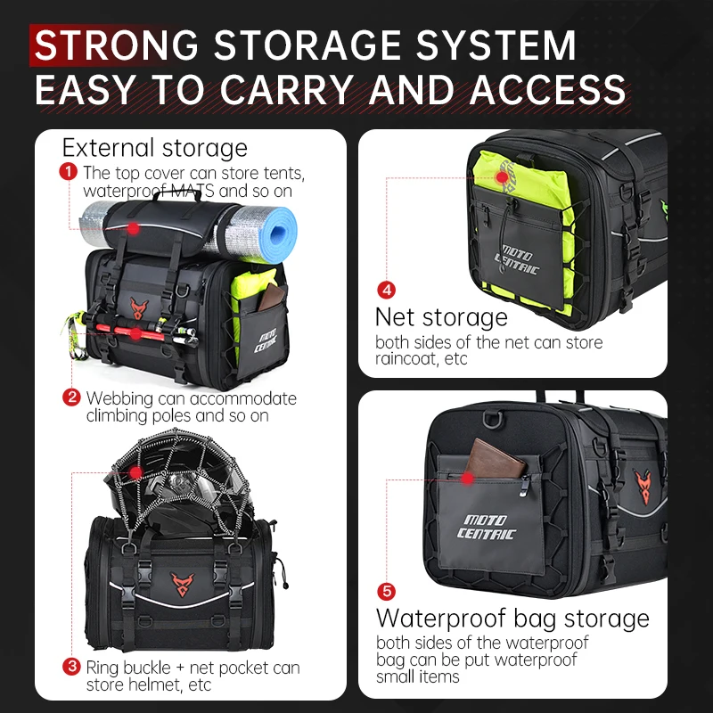 Motorcycle Waterproof Motorcycle Seat Bag Helmet Bag Multifunction High Capacity Motorcycle Bag Rider 35-50L Rear Tail SaddleBag image 5