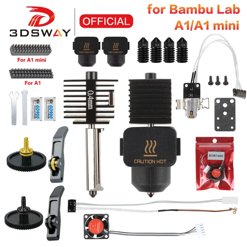 Boquilla de acero endurecido para impresora 3D, pieza de ensamblaje de extremo caliente, de alta velocidad, para Bambu Lab A1 mini Hotend Kit 0,2/0,4/0,6/0,8mm