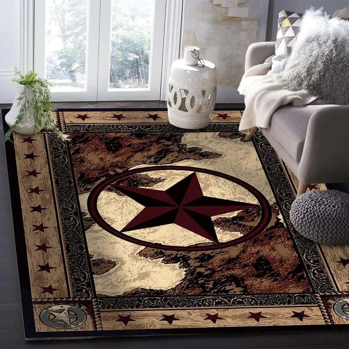 Western American Texas Star On Wood Panel Rustic Rodeo Vintage Supplies Retro Style Flannel Floor Rugs With Non Slip Backing