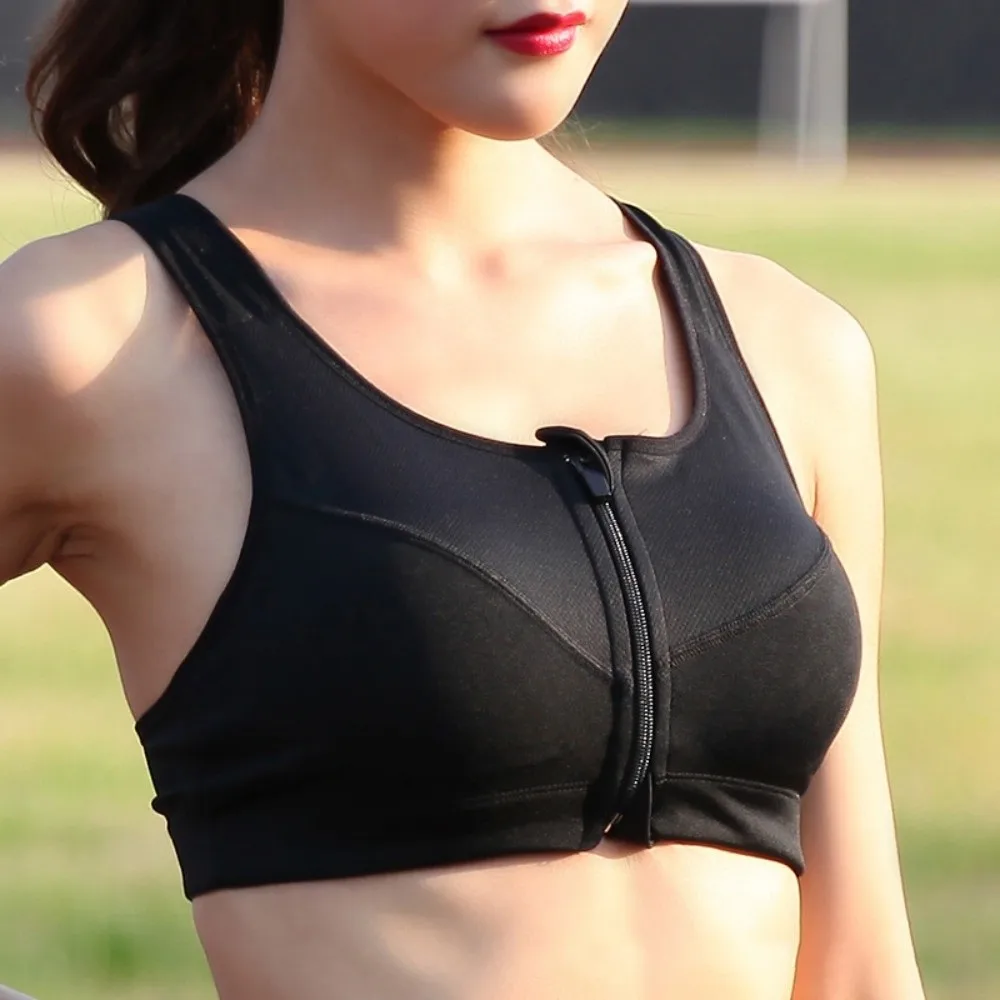 Zipper Sports Bra Anti-shake Design Comfortable Fitness Back-breasted Vest Breathable Moisture-Wicking Yoga Underwear Women
