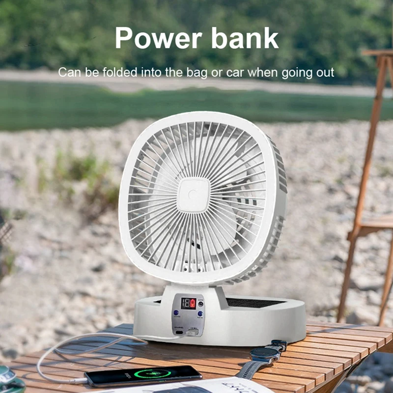 Ventilador solar portátil para acampamento ao ar livre, sem fio, elétrico, desktop, ventilador de 3 velocidades, controle remoto