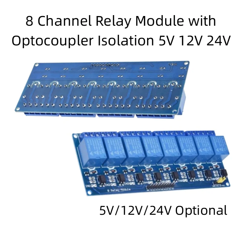 modulo-de-rele-de-8-canais-com-isolamento-por-optoacoplador-5v-12v-24v-opcoes-compativel-com-avr-51-pic-e-microcontroladores-para-arduino-para-controle-eletronico-di