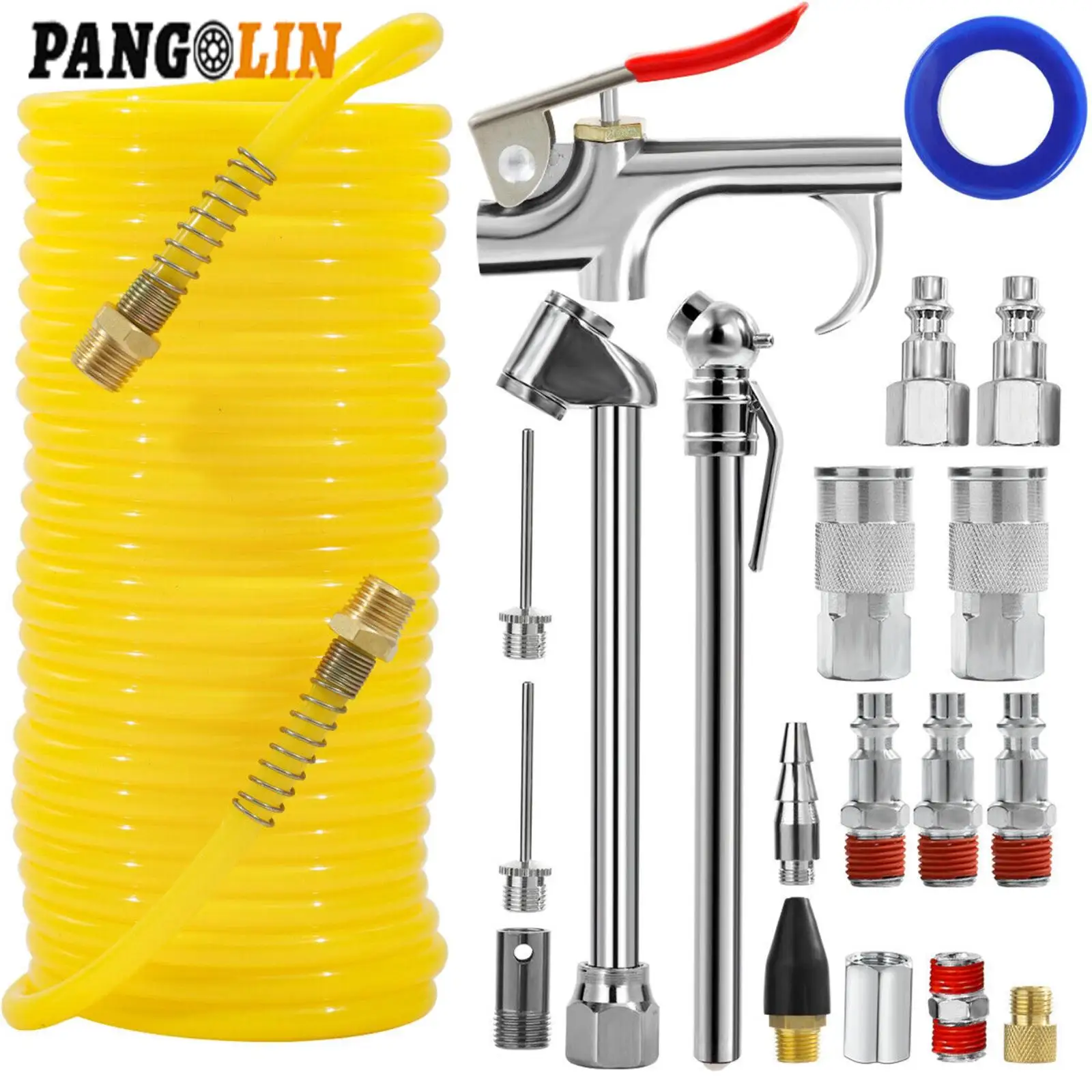 

20pcs Car Air Compressor Accessory Kit 25Ft Recoil Air Hose Gun Nozzles Set 1/4" NPT Engine Accessories Replacement Part