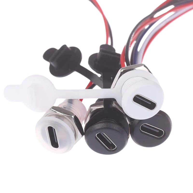1PC Female Socket Charging Interface With Welding Wire USB Type-C Waterproof Connector Direct Compression Female Base